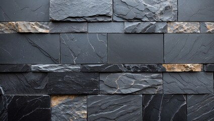 Poster - Textured black slate stone wall with varying shades and patterns suitable for interior or exterior decor applications.