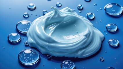 Aufkleber - blue cosmetic gel texture with bubbles on a vibrant blue background showcasing a refreshing and mois