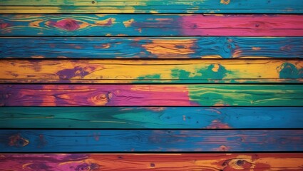 Aufkleber - Vibrant Multicolored Wooden Plank Texture for Creative Background and Design Projects