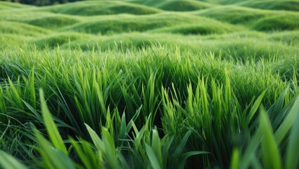 Wall Mural - lush green grass landscape with gentle undulations creating a serene and vibrant natural scene suita