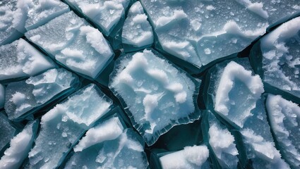Aufkleber - Cracked ice surface pattern in daylight showcasing dramatic textures and reflections of frozen water shards in natural environment.
