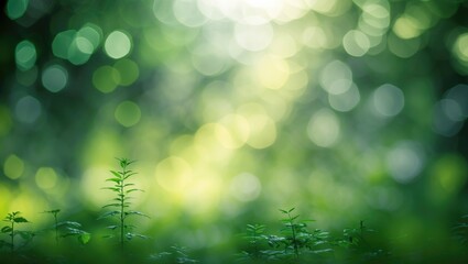Aufkleber - Serene defocused green background with soft natural light and fresh foliage creating an abstract tranquil atmosphere for design projects.