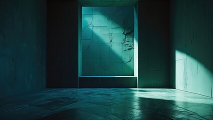 Wall Mural - Interior space with textured wall exhibiting natural light and geometric shapes casting shadows on the floor