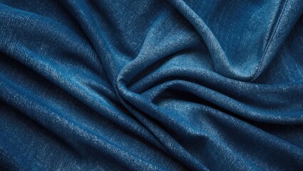 Wall Mural - Blue textured fabric close-up showcasing soft, smooth, and draped appearance with natural lighting and detailed fibers.