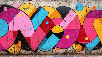 Graffiti Art: A vibrant and colorful graffiti pattern on a concrete wall, representing urban culture and artistic expression while adding character to the surrounding environment.