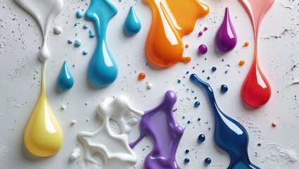 Aufkleber - Colorful gel varnish drops and splashes on a textured white background showcasing vibrant hues and artistic creativity in a modern aesthetic.