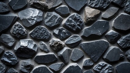 Poster - Textured background of dark, rugged stones showcasing various shapes and sizes ideal for design and architecture projects.