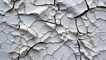 Poster - Cracked white paint texture on metal surface showcasing weathering and age details for use in design and artistic projects