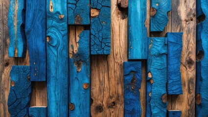 Poster - Vibrant blue textured wooden panels creating a unique artistic background for design and creative projects