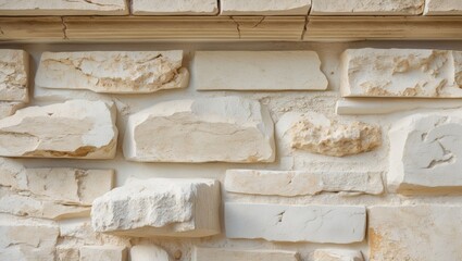 Aufkleber - Textured white stone wall close-up showcasing rough and smooth surfaces with natural beige tones perfect for architectural backgrounds and design.