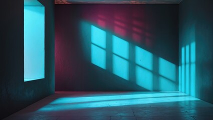 Aufkleber - Minimalist interior with colorful light shadows casting on walls and free space for design or art placement