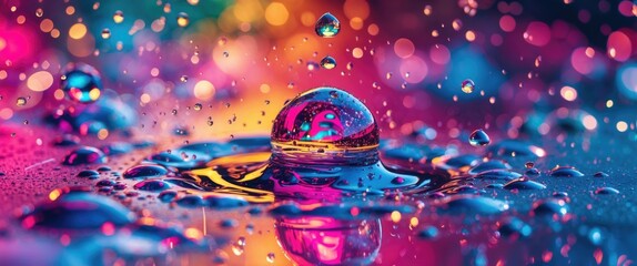 Aufkleber - colorful water droplets on glass creating an abstract background with reflections and bokeh effects 