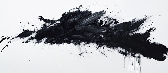 Poster - Abstract composition of bold black brushstrokes on a crisp white background showcasing dynamic smears and splashes in a contemporary style.