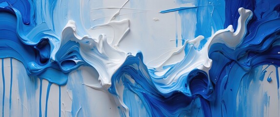 Aufkleber - Abstract oil painting with dynamic blue and white brushstrokes creating a textured background, ideal for artistic and modern design applications.