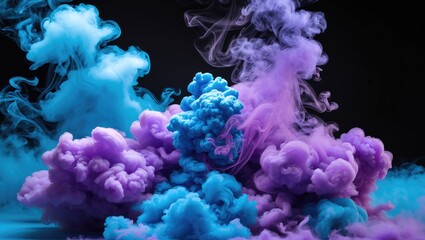 Aufkleber - Dense blue and purple smoke billowing against a black background creating an atmospheric and dramatic visual for vape and artistic concepts.