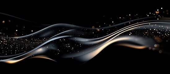 Leinwandbilder - Abstract dark wave background with shimmering golden highlights in a flowing pattern, illuminated by soft black lighting for a stunning effect