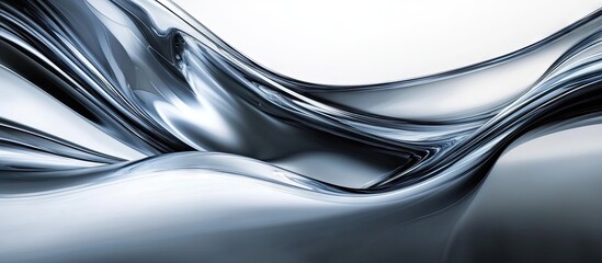 Fototapete - Futuristic abstract wallpaper with flowing silver curves in motion against a soft white background creating a dynamic and sleek visual effect