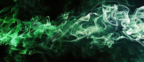Fototapete - Black background featuring swirling green and white steam on the right side, leaving ample copy space on the left for text and branding.