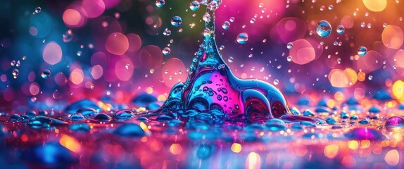 Aufkleber - vibrant abstract background featuring colorful waterdrops and bokeh effects creating a mesmerizing v