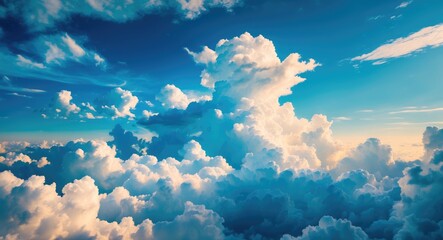 Wall Mural - cloudscape with vibrant blue sky and fluffy white clouds during daytime, showcasing various cloud fo