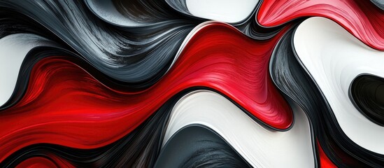 Leinwandbilder - Abstract portrait-style background featuring fluid wavy designs in vibrant red, deep black, and clean white hues swirling together harmoniously.
