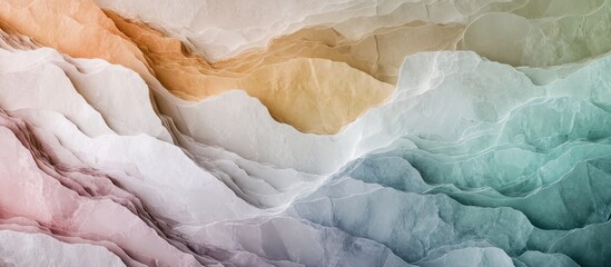 Aufkleber - Vibrant multicolored marble ripple background with layered gradient in soft tones of peach, white, mint green, and light beige creating depth.
