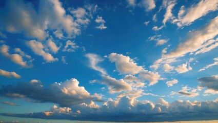 Wall Mural - blue sky with fluffy white clouds scattered across a vibrant landscape during daytime natural weathe