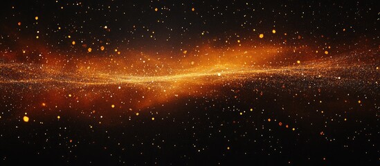 Leinwandbilder - Abstract cosmic landscape featuring luminous orange and gold swirling particles against a deep black background, creating a radiant space effect.