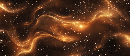 Aufkleber - Radiant abstract texture of flowing golden swirls on a dark background with shimmering particles, creating a luminous and elegant atmosphere
