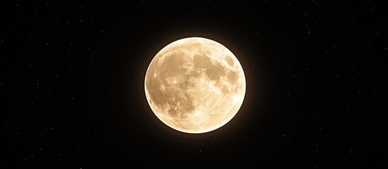 Poster - Full moon glowing in a dark night sky with a rich golden hue, centered against a deep black backdrop creating a serene atmosphere.