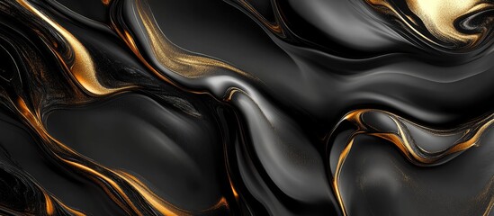 Aufkleber - Elegant black and gold abstract waves with smooth textures creating a luxurious flowing design ideal for background and branding purposes.