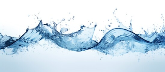 Aufkleber - Clear blue water splashes creating dynamic waves on a pristine white background with varying heights and splash patterns emphasizing fluid motion.