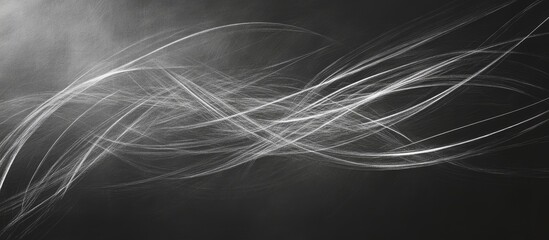 Fototapete - Elegant black and white abstract image with soft wispy light trails on a dark surface creating a striking visual contrast and texture