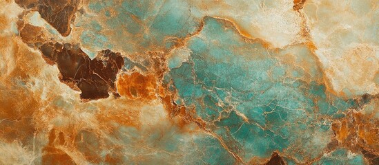Aufkleber - Abstract background with rich brown creamy tones and vibrant turquoise marble patterns creating a striking visual effect with fluid textures.