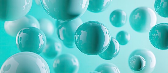 Aufkleber - Turquoise abstract background with floating teal spheres creating a captivating visual pattern that highlights vivid hues and depth of field.