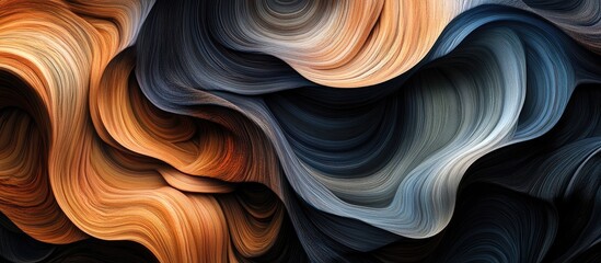 Aufkleber - Abstract swirling patterns in deep blue, orange, and gray hues with smooth curves and layers creating a dynamic and textured background.