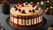 © NAD SANG PAP - beautifully decorated holiday cake with cream, cherries, and pinecones