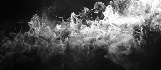 Fototapete - White smoke swirling against a black background creating depth and texture with ample negative space for overlay text or graphics.