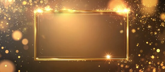 Aufkleber - Shimmering golden frame adorned with sparkling lights on a softly shifting gradient background of warm gold and soft bokeh effects for celebrations.