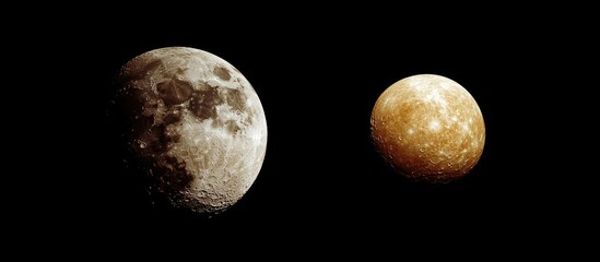 Aufkleber - Close-up view of the moon in gray tones alongside the yellowish Venus against a dark sky, showcasing deep space in night photography.