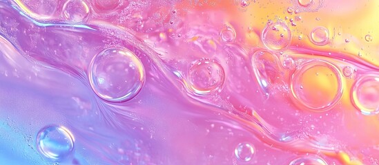 Leinwandbilder - Colorful abstract liquid background with vibrant pink, orange, and purple hues featuring soft bubbles in the center and flowing textures throughout.