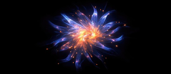 Aufkleber - Vibrant blue and orange abstract fireworks bursting in a dark night sky, creating a stunning visual explosion with intricate swirling patterns.