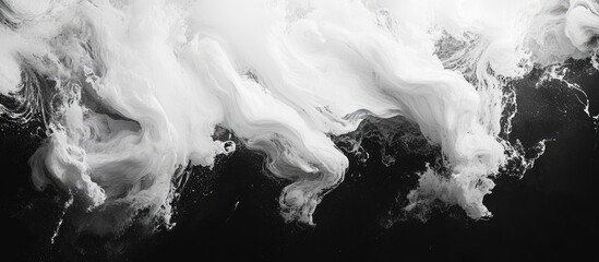 Fototapete - Monochrome swirling particles in black and white create an immersive abstract background with flowing shapes against a dark backdrop.