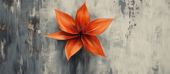 Poster - Vibrant orange flower centrally positioned against a textured gray background highlighting soft patterns and contrasting colors for an abstract look