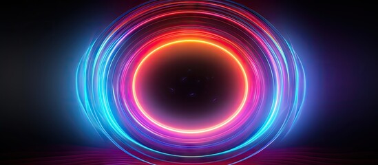 Leinwandbilder - Vibrant circular light trails in pink, blue, and orange hues create a dynamic glow effect against a dark background, creating a modern abstract design.