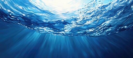 Poster - Tranquil underwater scene featuring serene azure tones with light rays penetrating from above creating a calming and peaceful ambiance.