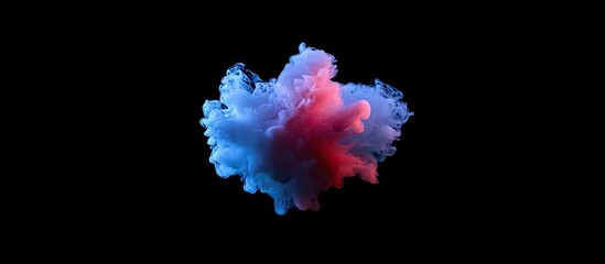 Fototapete - Vibrant artificial smoke cloud in shades of red and blue against a stark black background with soft edges and dynamic swirling patterns