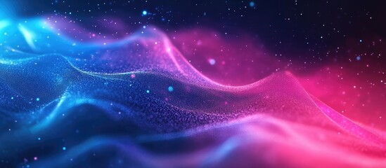 Leinwandbilder - Vibrant abstract waves of blue and pink light flow seamlessly across a dark background creating a dynamic and energetic atmosphere.