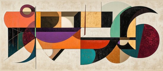 Leinwandbilder - Vibrant abstract art with bold geometric shapes in orange, teal, purple, black, and beige, arranged dynamically for striking visual impact.