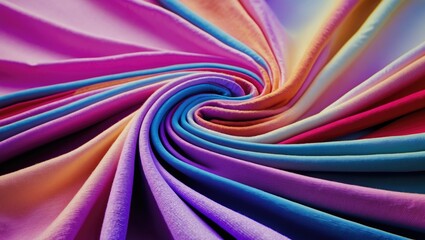 Colorful folded fabric background with vibrant hues of pink, purple, and blue creating an abstract swirl pattern ideal for creative projects.